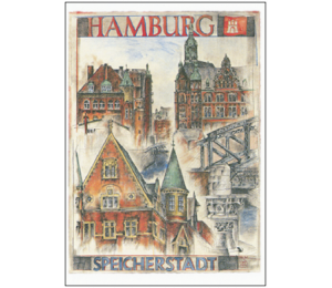 Postkarte - Zeichnung Lübeck 